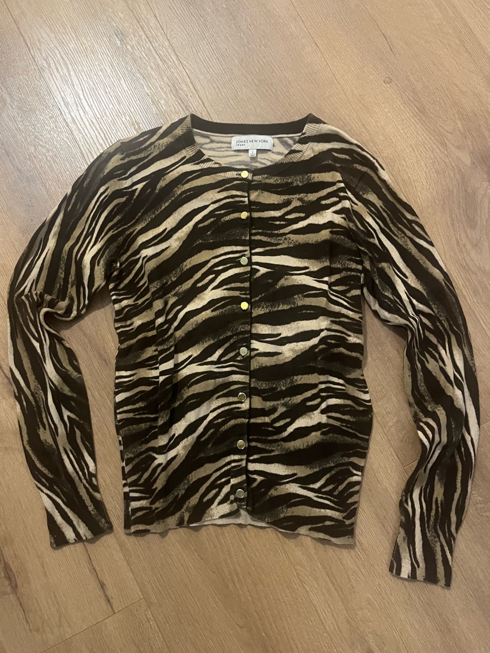 Jones New York Zebra-Print Button-Front Cardigan - Black & Cream
